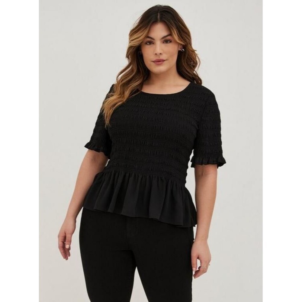 Torrid Size 2X Peplum Chiffon Smocked Top G35